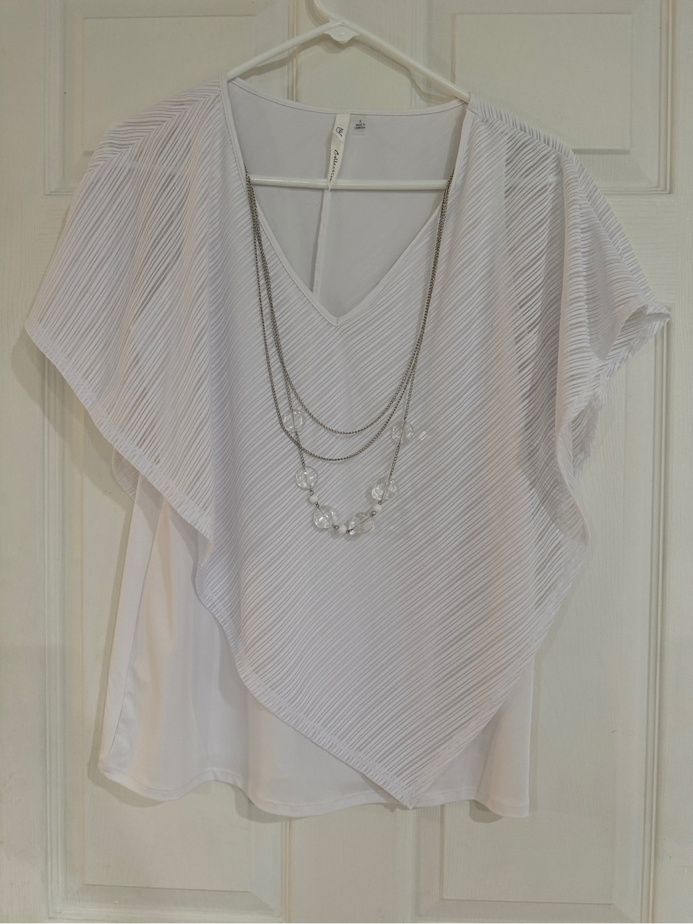NY Collection White V-Neck Layered Flutter Tunic